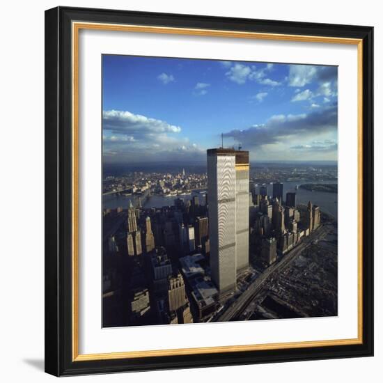 Financial District with World Trade Center's Twin Towers Dwarfing Rest of Wall Street Buildings-Henry Groskinsky-Framed Photographic Print