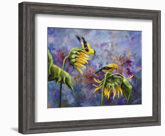 Finches with Sunflowers-Sarah Davis-Framed Giclee Print