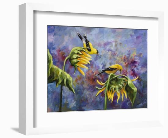 Finches with Sunflowers-Sarah Davis-Framed Giclee Print