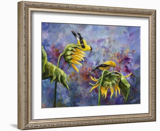 Finches with Sunflowers-Sarah Davis-Framed Giclee Print