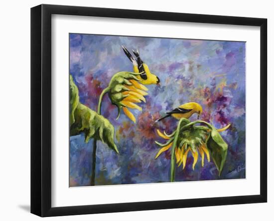 Finches with Sunflowers-Sarah Davis-Framed Giclee Print