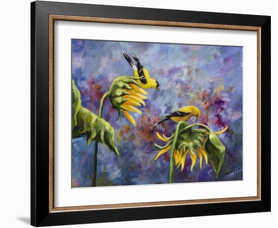 Finches with Sunflowers-Sarah Davis-Framed Giclee Print