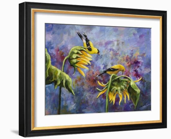 Finches with Sunflowers-Sarah Davis-Framed Giclee Print