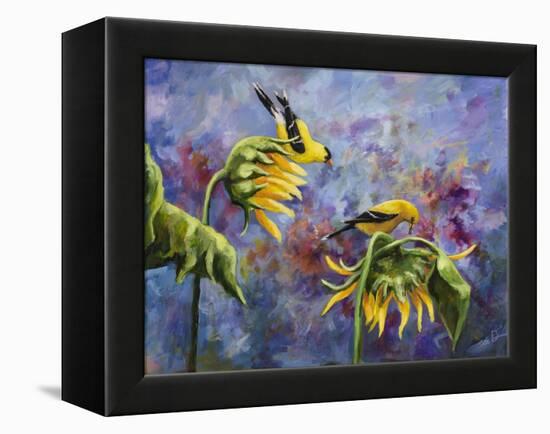 Finches with Sunflowers-Sarah Davis-Framed Premier Image Canvas