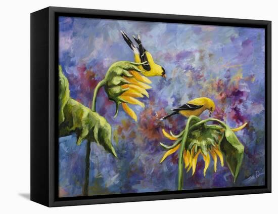 Finches with Sunflowers-Sarah Davis-Framed Premier Image Canvas