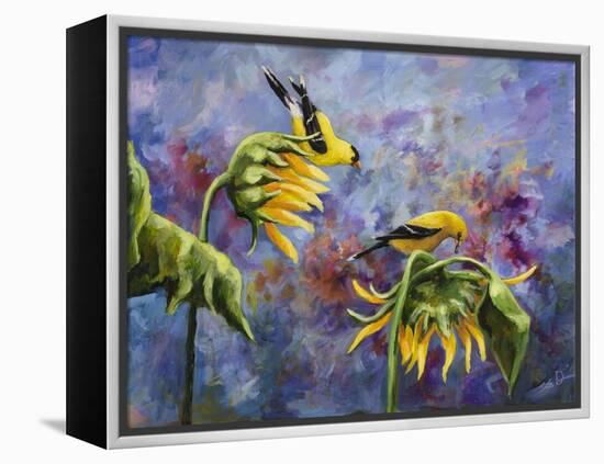 Finches with Sunflowers-Sarah Davis-Framed Premier Image Canvas