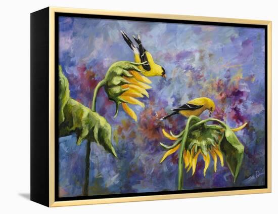 Finches with Sunflowers-Sarah Davis-Framed Premier Image Canvas