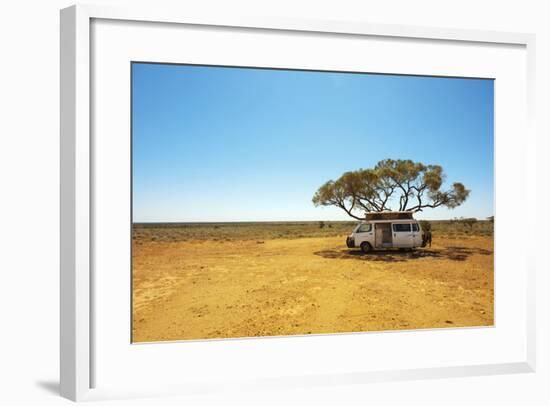 Finding Shade under a Lone Tree While Traveling in the Australian Outback in a Campervan.-Pics by Nick-Framed Photographic Print