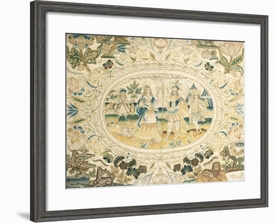 Fine Charles I Silk and Metallic Thread Needlework Picture-null-Framed Giclee Print