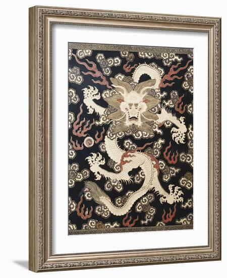 Fine Imperial Polychrome Black Lacquer Ink Cake Box Cover Depicting a Five Clawed Dragon-null-Framed Giclee Print