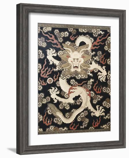 Fine Imperial Polychrome Black Lacquer Ink Cake Box Cover Depicting a Five Clawed Dragon-null-Framed Giclee Print