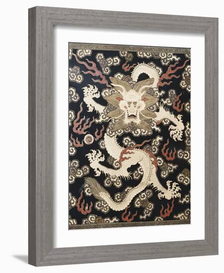 Fine Imperial Polychrome Black Lacquer Ink Cake Box Cover Depicting a Five Clawed Dragon-null-Framed Giclee Print