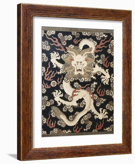 Fine Imperial Polychrome Black Lacquer Ink Cake Box Cover Depicting a Five Clawed Dragon-null-Framed Giclee Print