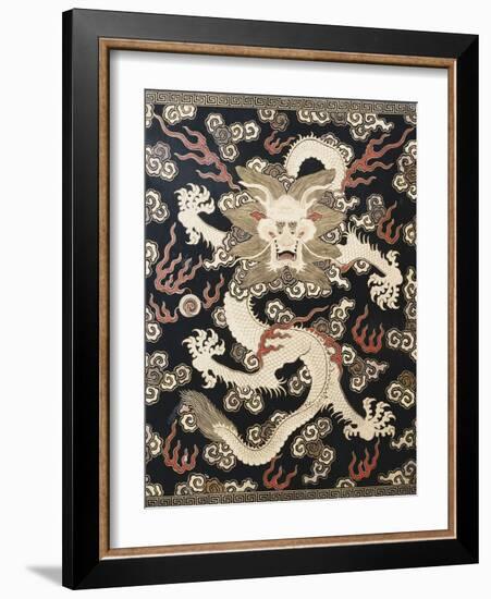 Fine Imperial Polychrome Black Lacquer Ink Cake Box Cover Depicting a Five Clawed Dragon-null-Framed Giclee Print