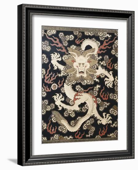 Fine Imperial Polychrome Black Lacquer Ink Cake Box Cover Depicting a Five Clawed Dragon-null-Framed Giclee Print