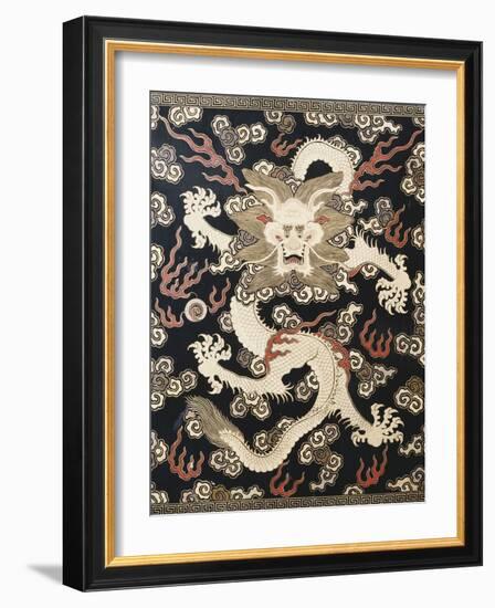 Fine Imperial Polychrome Black Lacquer Ink Cake Box Cover Depicting a Five Clawed Dragon-null-Framed Giclee Print