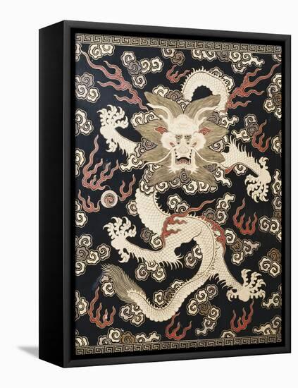 Fine Imperial Polychrome Black Lacquer Ink Cake Box Cover Depicting a Five Clawed Dragon-null-Framed Premier Image Canvas