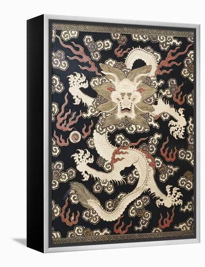 Fine Imperial Polychrome Black Lacquer Ink Cake Box Cover Depicting a Five Clawed Dragon-null-Framed Premier Image Canvas