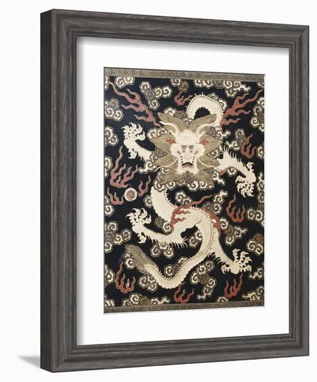 Fine Imperial Polychrome Black Lacquer Ink Cake Box Cover Depicting a Five Clawed Dragon-null-Framed Giclee Print