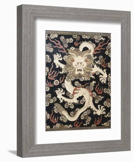 Fine Imperial Polychrome Black Lacquer Ink Cake Box Cover Depicting a Five Clawed Dragon-null-Framed Giclee Print