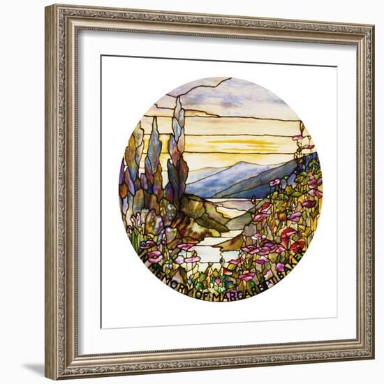 Fine Leaded Glass Window Enamelled Sunset with Mountains, circa 1900-Tiffany Studios-Framed Giclee Print