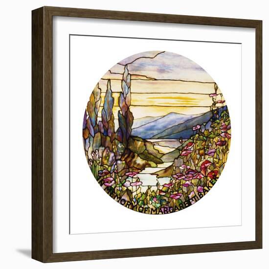 Fine Leaded Glass Window Enamelled Sunset with Mountains, circa 1900-Tiffany Studios-Framed Giclee Print