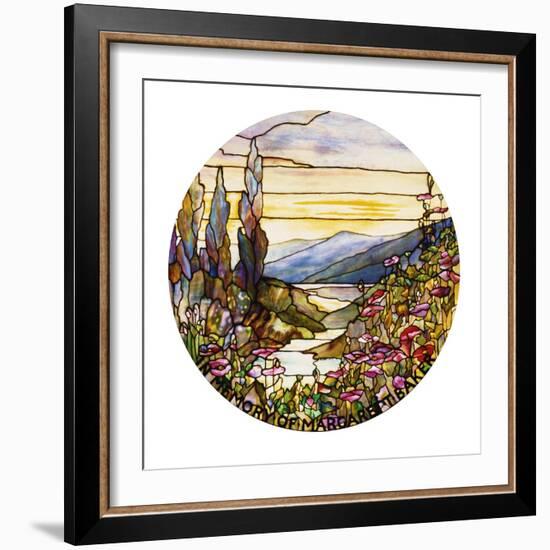 Fine Leaded Glass Window Enamelled Sunset with Mountains, circa 1900-Tiffany Studios-Framed Giclee Print