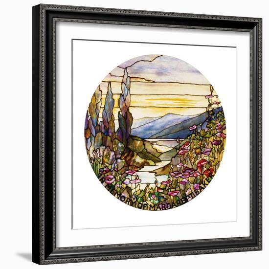 Fine Leaded Glass Window Enamelled Sunset with Mountains, circa 1900-Tiffany Studios-Framed Giclee Print