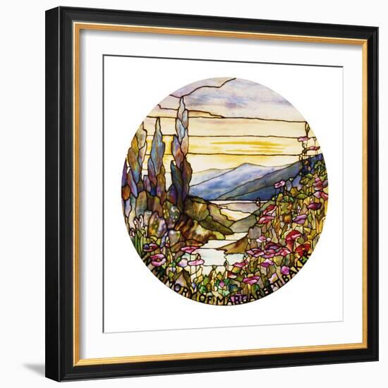 Fine Leaded Glass Window Enamelled Sunset with Mountains, circa 1900-Tiffany Studios-Framed Giclee Print