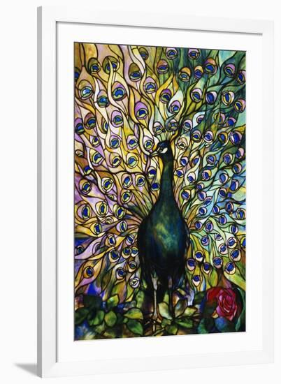 Fine Peacock Leaded Glass Domestic Window-Tiffany Studios-Framed Giclee Print