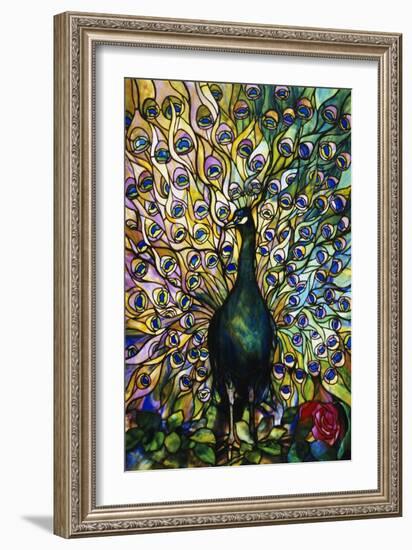 Fine Peacock Leaded Glass Domestic Window-Tiffany Studios-Framed Giclee Print