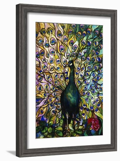 Fine Peacock Leaded Glass Domestic Window-Tiffany Studios-Framed Giclee Print