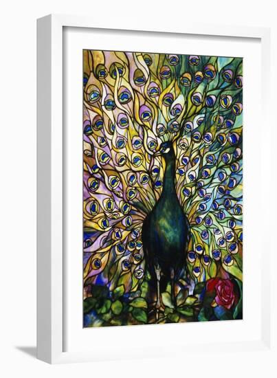 Fine Peacock Leaded Glass Domestic Window-Tiffany Studios-Framed Giclee Print