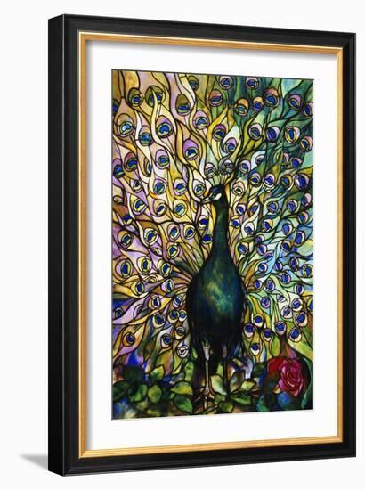 Fine Peacock Leaded Glass Domestic Window-Tiffany Studios-Framed Giclee Print