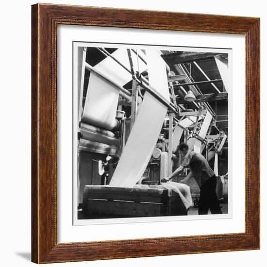 Finishing : Pulling Down Cloth at James Chadwick and Co, Lancashire-Henry Grant-Framed Photographic Print
