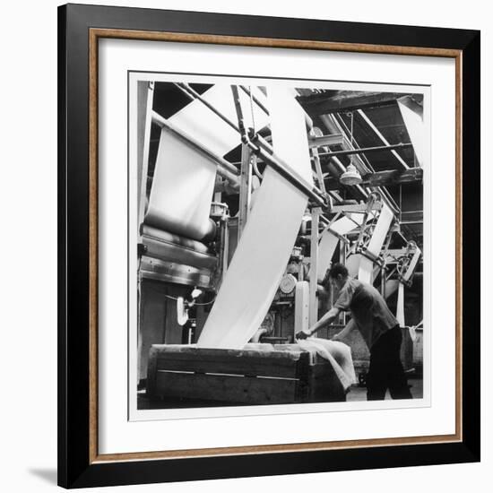 Finishing : Pulling Down Cloth at James Chadwick and Co, Lancashire-Henry Grant-Framed Photographic Print
