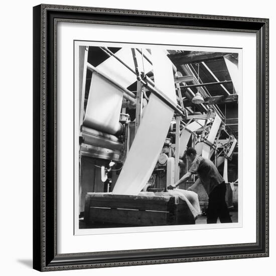 Finishing : Pulling Down Cloth at James Chadwick and Co, Lancashire-Henry Grant-Framed Photographic Print