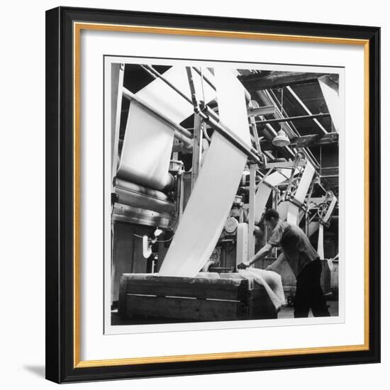 Finishing : Pulling Down Cloth at James Chadwick and Co, Lancashire-Henry Grant-Framed Photographic Print