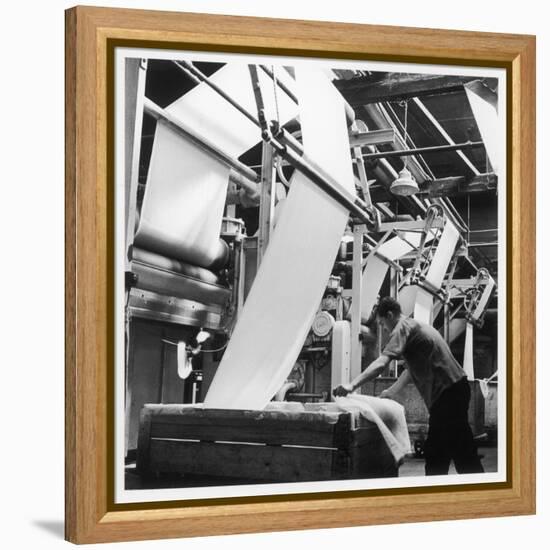 Finishing : Pulling Down Cloth at James Chadwick and Co, Lancashire-Henry Grant-Framed Premier Image Canvas