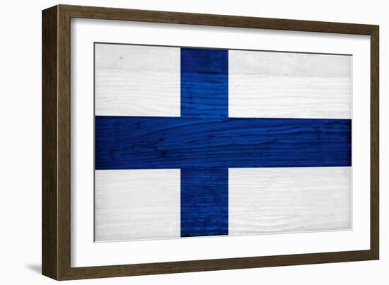 Finland Flag Design with Wood Patterning - Flags of the World Series-Philippe Hugonnard-Framed Art Print