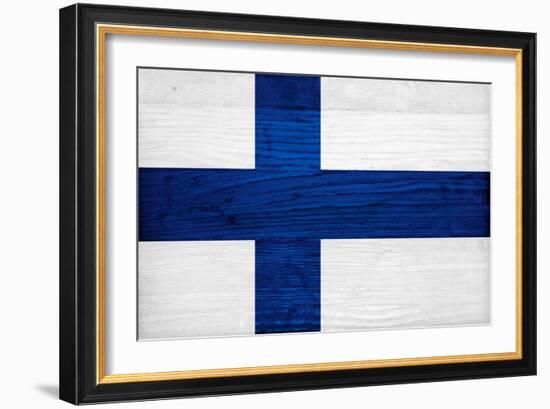 Finland Flag Design with Wood Patterning - Flags of the World Series-Philippe Hugonnard-Framed Art Print