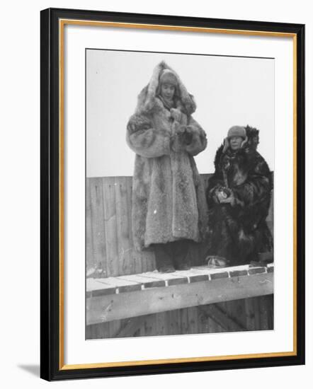 Finnish Lotta Svard Girls Watching for Planes from an Observation Platform at a Telephone Station-Carl Mydans-Framed Premium Photographic Print