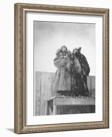 Finnish Lotta Svard Girls Watching for Russian Planes During an Air Raid Alert-Carl Mydans-Framed Photographic Print