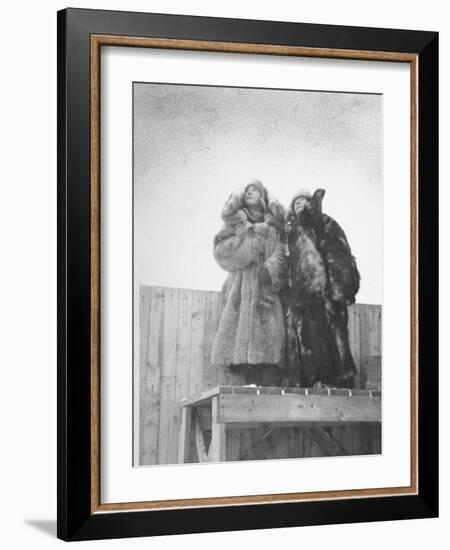 Finnish Lotta Svard Girls Watching for Russian Planes During an Air Raid Alert-Carl Mydans-Framed Photographic Print