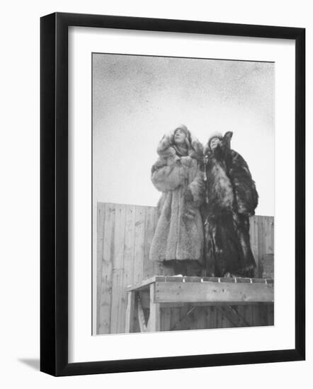 Finnish Lotta Svard Girls Watching for Russian Planes During an Air Raid Alert-Carl Mydans-Framed Photographic Print