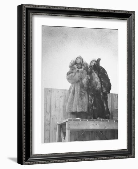 Finnish Lotta Svard Girls Watching for Russian Planes During an Air Raid Alert-Carl Mydans-Framed Photographic Print