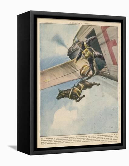 Finnish Parachutist Jumps with His Dog-Vittorio Pisani-Framed Premier Image Canvas