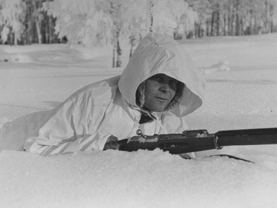 Finnish Soldier Guarding Frontier Northeast Of Lake Ladoga During War With Russia Photographic Print By Carl Mydans Artcom - 