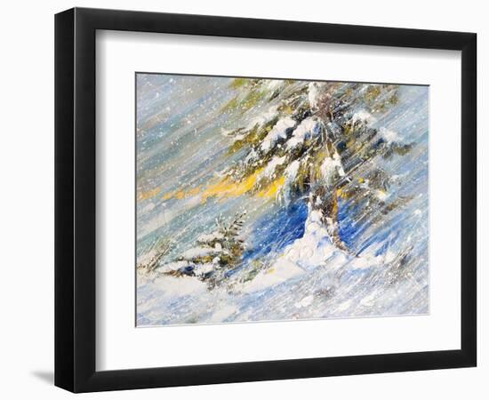 Fir-Tree In Snow. A Picture Drawn By Oil-balaikin2009-Framed Art Print