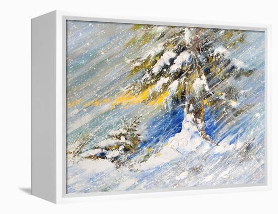 Fir-Tree In Snow. A Picture Drawn By Oil-balaikin2009-Framed Stretched Canvas